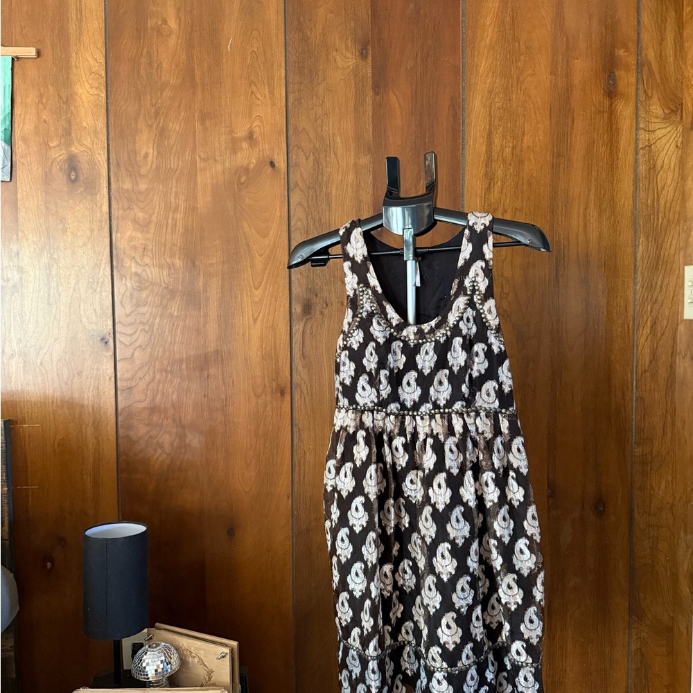 Free People Sleeveless Black & Cream Floral Sundress